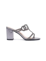 Stylové dámské  nazouváky stříbrné na širokém podpatku