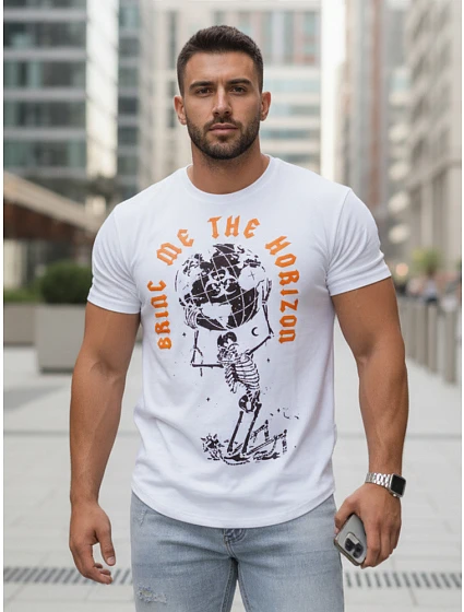 Pánské bavlněné bílé tričko s potiskem FashionStreet RX5619