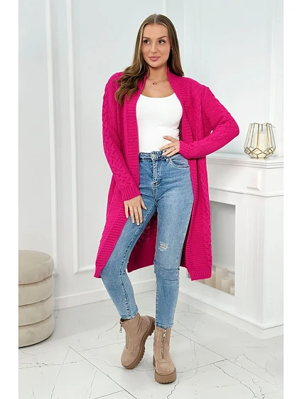 Svetr Cardigan kostkovaný kostkovaný fuchsiový Svetr Cardigan kostkovaný kostkovaný fuchsiový