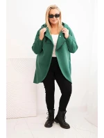 Dámská mikina Plus Size zateplená s kapucí a asymetrickým zipem tmavě zelená