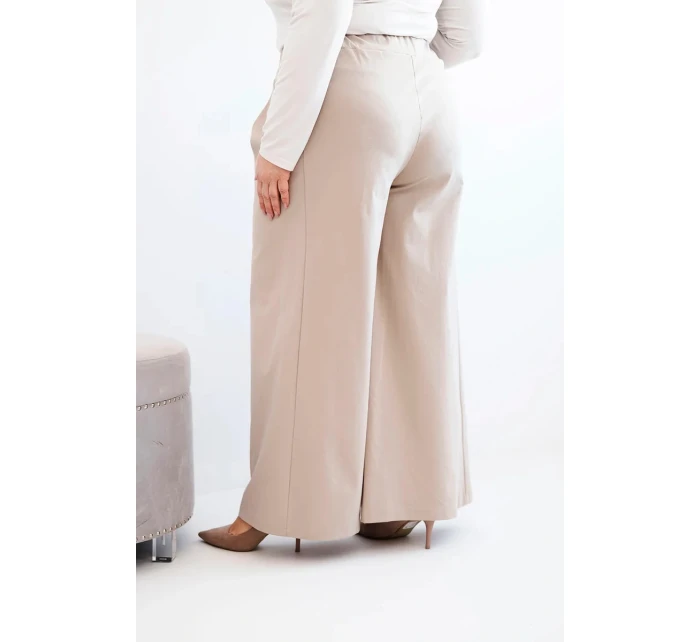 Dámské kalhoty Plus Size se širokými nohavicemi a model 21911608 tmavě béžové - K-Fashion
