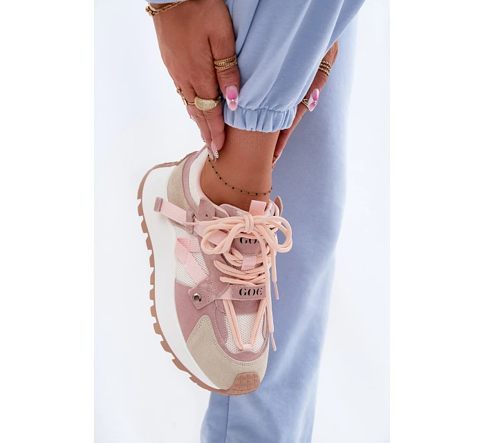 Tenisky na platformě z přírodního semiše model 22095134 růžové - Goe