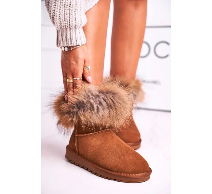 Dámské Kožené Sněhule S Kožešinou Camel model 19945640 - Kesi