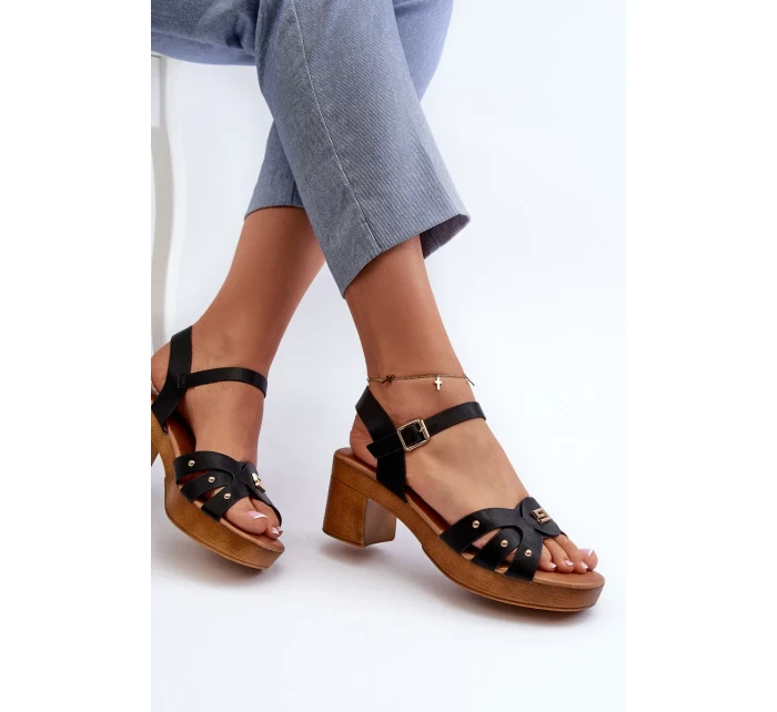 Dámské sandály na vysokém podpatku vyrobené z eko kůže, černé Assames Dámské sandály na vysokém podpatku vyrobené z eko kůže, černé Assames