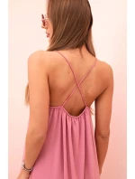 Dlouhé šaty bez ramínek tmavě růžová