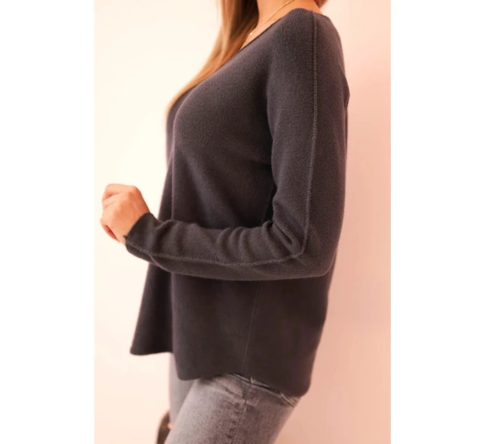 Dámský svetr z viskózy s výstřihem do V grafitový Dámský svetr z viskózy s výstřihem do V grafitový