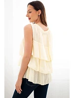 Dámská bavlněná halenka model 22148002 střihu s volány bez rukávů žlutá - K-Fashion Dámská bavlněná halenka model 22148002 střihu s volány bez rukávů žlutá - K-Fashion