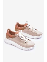 Pohodlné kožené tenisky na platformě Béžove model 21613251 - Boto Pohodlné kožené tenisky na platformě Béžove model 21613251 - Boto