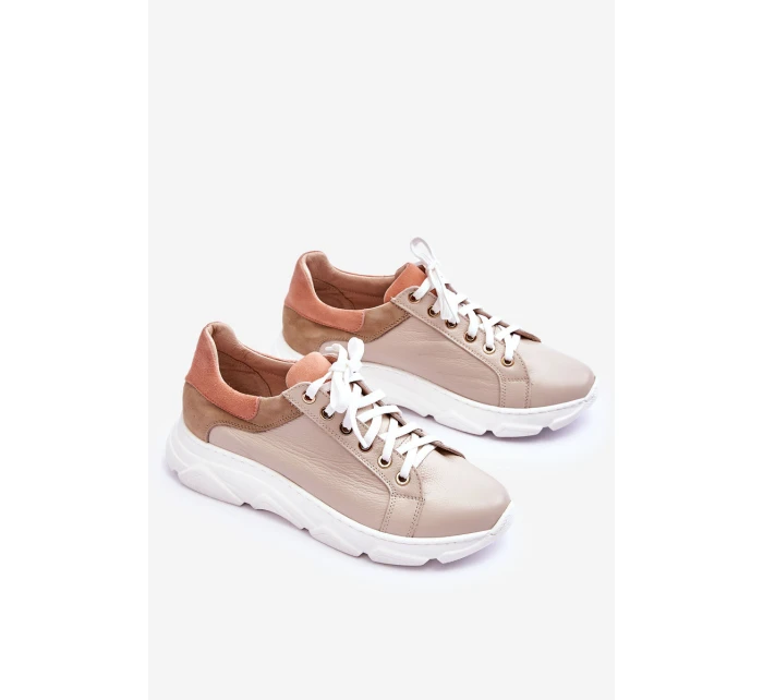 Pohodlné kožené tenisky na platformě Béžove model 21613251 - Boto Pohodlné kožené tenisky na platformě Béžove model 21613251 - Boto