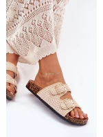 Háčkované dámské pantofle se zlatými přezkami béžové Fenira Háčkované dámské pantofle se zlatými přezkami béžové Fenira