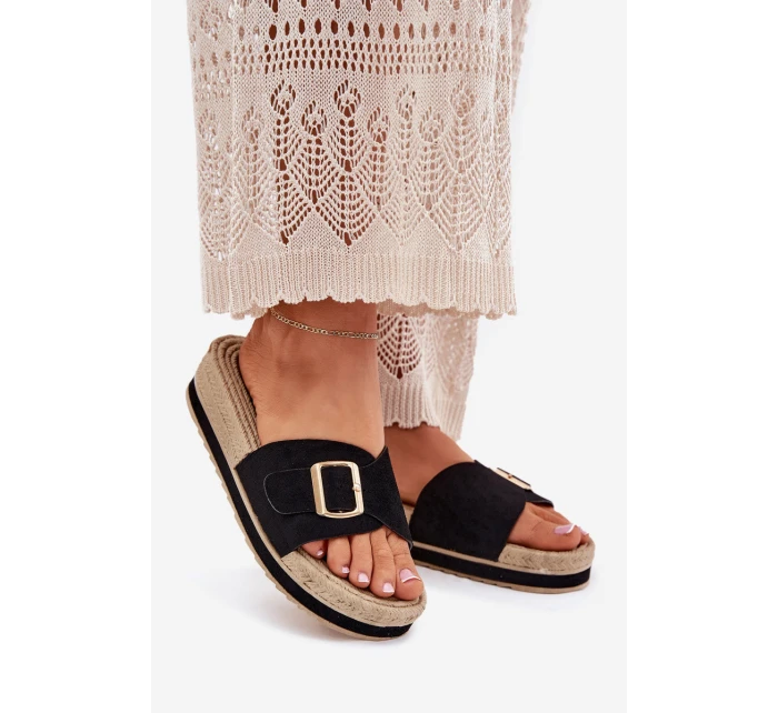 Dámské Sandały Na Platformě Se Zlatou Přezkou Černé model 21702342 - Boto Dámské Sandały Na Platformě Se Zlatou Přezkou Černé model 21702342 - Boto