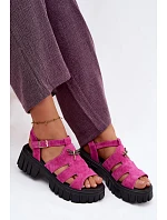 Kožené Semišové Dámské Sandály Na Platformě S  Černé model 22126027 - VINCEZA