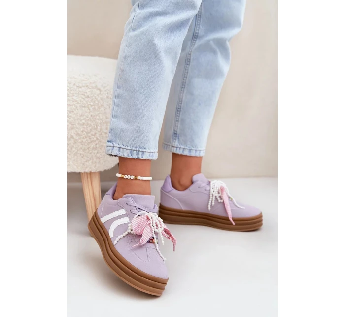 Dámské tenisky na platformě s ozdobami – fialové Vinness