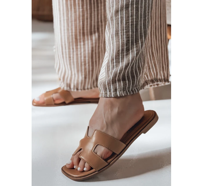 KLASSINO khaki FashionStreet dámské žabky s výřezem ZY0881