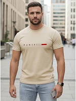 Pánské bavlněné tričko s nápisem PARIS, béžové, FashionStreet NX5139R Pánské bavlněné tričko s nápisem PARIS, béžové, FashionStreet NX5139R