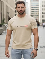 Pánské bavlněné tričko s nápisem PARIS, béžové, FashionStreet NX5139R