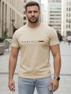 Pánské bavlněné tričko s nápisem PARIS, béžové, FashionStreet NX5139R