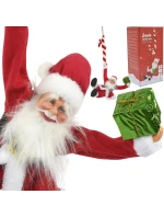 VÁNOČNÍ SANTA HRAJÍCÍ SI NA POHYBLIVÉHO ZÁVĚSNÉHO S LÍZÁTKEM CUKROVÍ 82CM SLÍDA