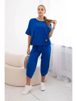 Bavlněný komplet halenka + kalhoty chrpově modrá Bavlněný komplet halenka + kalhoty chrpově modrá