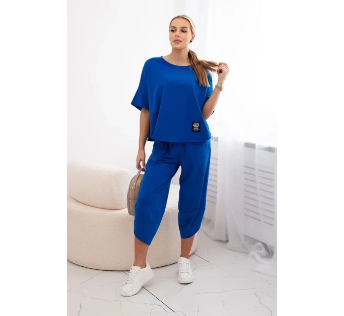 Bavlněný komplet halenka + kalhoty chrpově modrá Bavlněný komplet halenka + kalhoty chrpově modrá