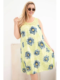 Dámské šaty Plus Size z viskózy s květinovým vzorem a s krajkovým výstřihem světle zelená