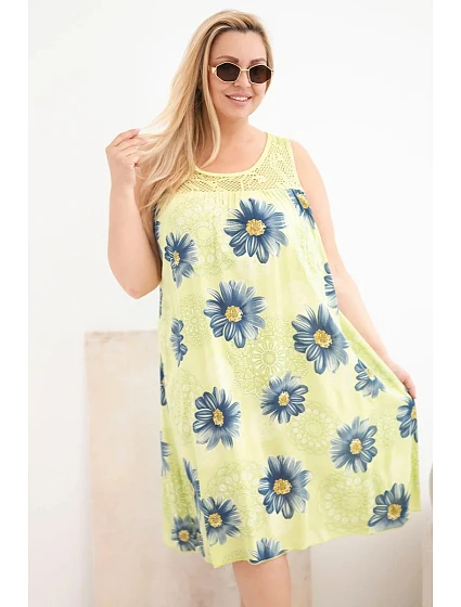 Dámské šaty Plus Size z viskózy s květinovým vzorem a s krajkovým výstřihem světle zelená Dámské šaty Plus Size z viskózy s květinovým vzorem a s krajkovým výstřihem světle zelená