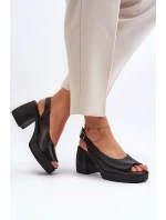 Zazoo 40376 Kožené sandály na masivním podpatku Černé