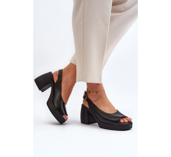 Zazoo 40376 Kožené sandály na masivním podpatku Černé