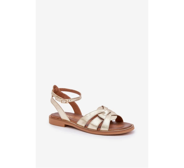 Dámské kožené sandály na plochém podpatku Zazoo model 21682203 zlaté - Boto