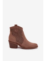 Dámské otevřené kotníkové boty na podpatku S.Barski HY61-8013 Hnědé Dámské otevřené kotníkové boty na podpatku S.Barski HY61-8013 Hnědé