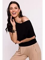 B287 Viskózový top s výstřihem na ramena - černý