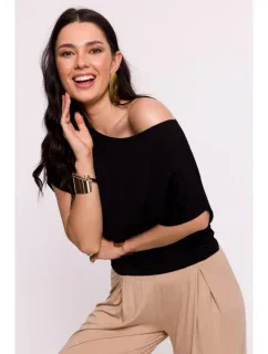 model 19670575 Viskózový top s výstřihem na ramena černý - BeWear