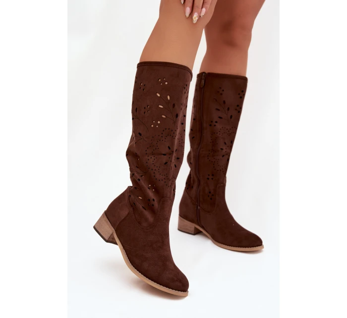 Dámské kozačky na podpatku – čokoládová model 21837092 - Kesi