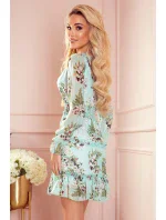 Dámské šifonové šaty s širokou gumou a květinovým vzorem na pozadí model 18423182 - numoco Dámské šifonové šaty s širokou gumou a květinovým vzorem na pozadí model 18423182 - numoco