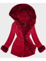 Červená krátká zimní bunda parka s kožešinovou podšívkou model 21461513 - J.STYLE Červená krátká zimní bunda parka s kožešinovou podšívkou model 21461513 - J.STYLE