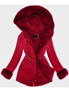 Červená krátká zimní bunda parka s kožešinovou podšívkou model 21461513 - J.STYLE