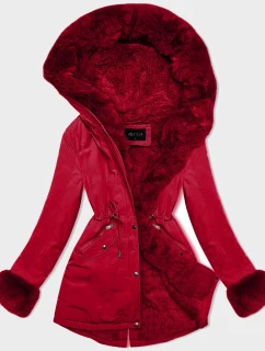 Červená krátká zimní bunda parka s kožešinovou podšívkou (16M9062-270)