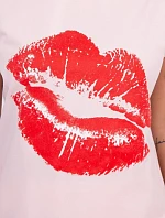 Halenka s potiskem rtů, pudrově růžová