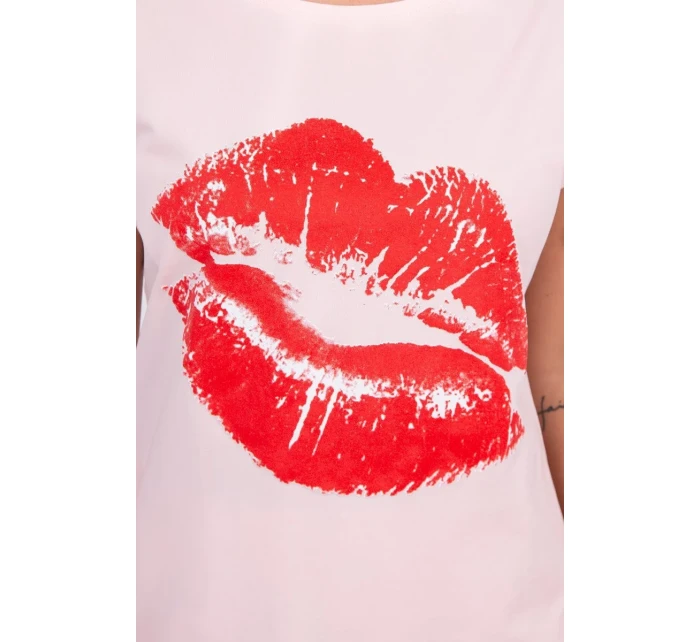 Halenka s potiskem rtů, pudrově růžová Halenka s potiskem rtů, pudrově růžová