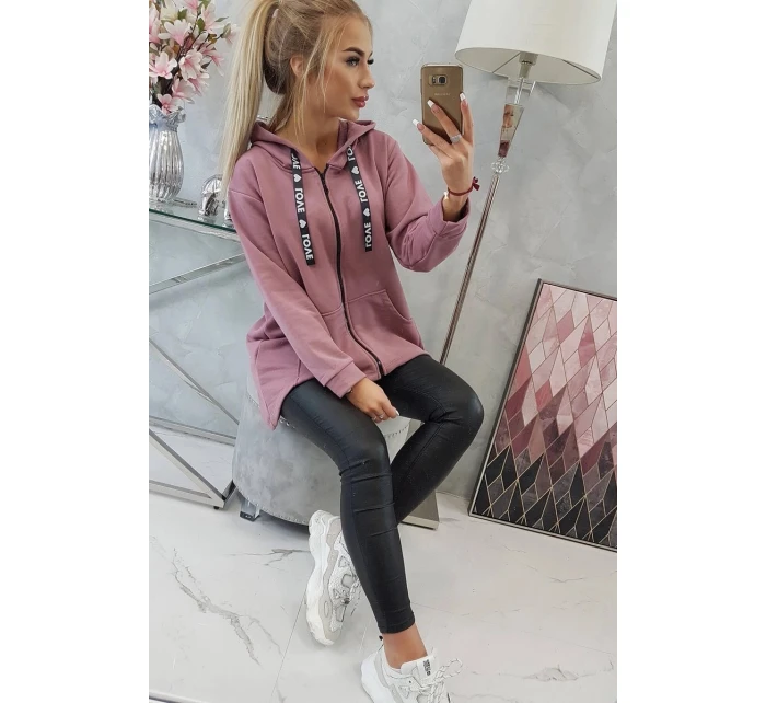 Mikina s delšími zády a kapucí tmavě růžová
