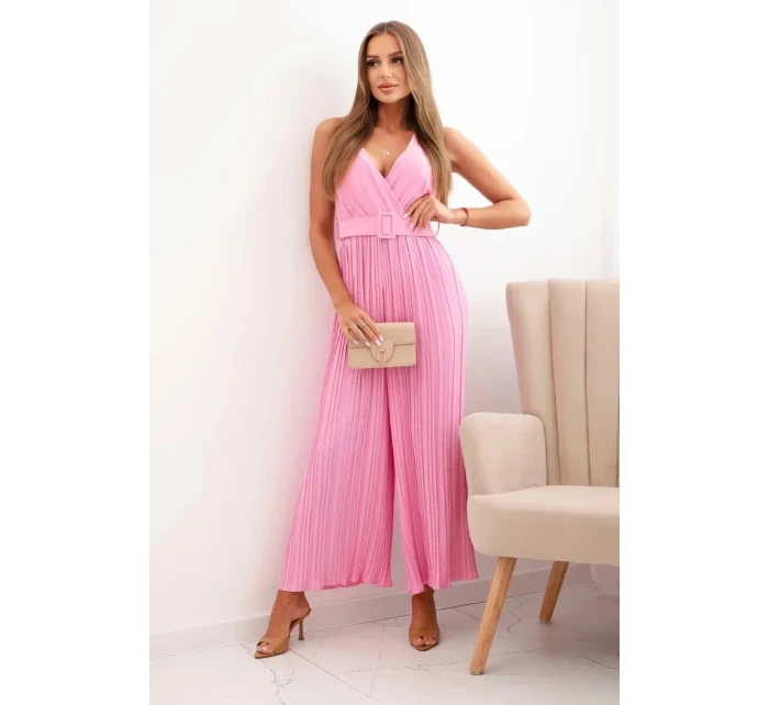 Plisovaná viskózová kombinéza světle růžová