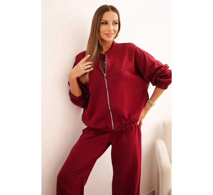 Dámský bavlněný komplet se širokými nohavicemi a mikinou na zip bordový Dámský bavlněný komplet se širokými nohavicemi a mikinou na zip bordový
