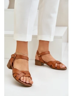 Kožené Sandály Na Podpatku Hnědé model 21684012 - Zazoo