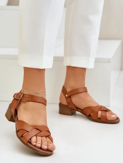 Kožené Sandály Na Podpatku Hnědé model 21684012 - Zazoo