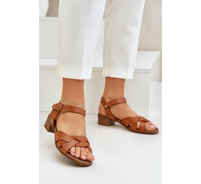 Kožené Sandály Na Podpatku Hnědé model 21684012 - Zazoo Kožené Sandály Na Podpatku Hnědé model 21684012 - Zazoo