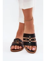 Ploché dámské sandály se zlatým detailem černé model 21700081 - Boto Ploché dámské sandály se zlatým detailem černé model 21700081 - Boto