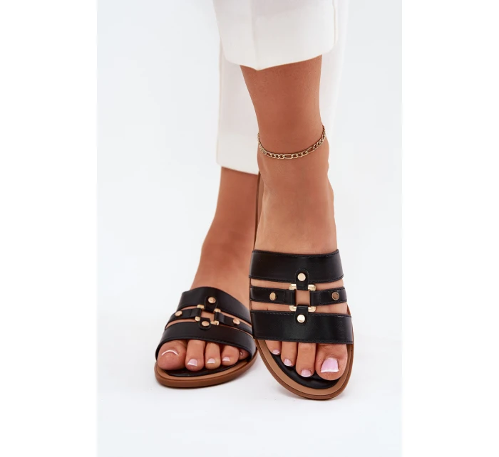 Ploché dámské sandály se zlatým detailem černé model 21700081 - Boto Ploché dámské sandály se zlatým detailem černé model 21700081 - Boto