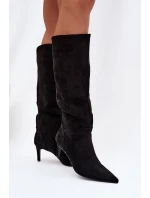 Kozačky Na Podpatku S Eko Černé model 21788139 - Boto Kozačky Na Podpatku S Eko Černé model 21788139 - Boto