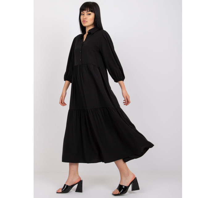 Černé rozevláté šaty s bavlněným volánkem RUE PARIS