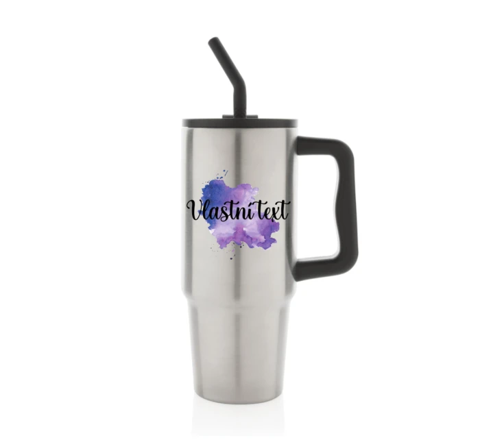 Personalizovaná cestovní termoska s barevným víčkem - Akvarelový otisk
